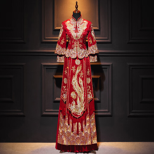 Woodpecker (TUCANO) Xiuhe Clothes Bridal 2026 New Wedding Clothes Dragon and Phoenix Gown Wedding Clothes Chinese Toast Clothing Small Kimono Summer Shawl Dance Phoenix Embroidery Style + Red Luan Headdress 3XL