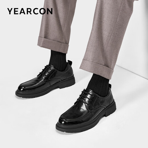 Yierkan men's shoes, round-toe cowhide shoes, lace-up business formal shoes, autumn new commuter shoes 97121W black 42