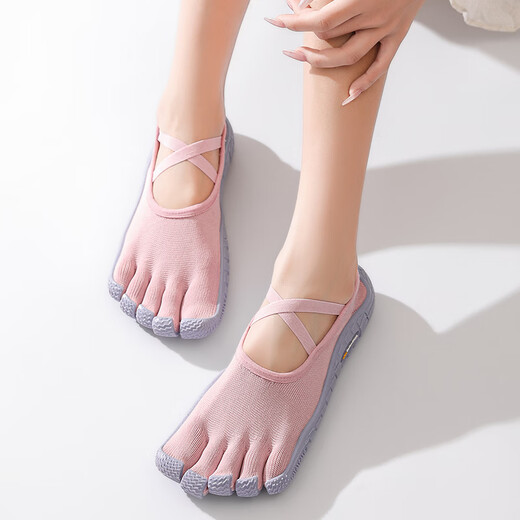 Japanese five-finger shoes for women fitness professional indoor sports split-toe non-slip wear-resistant strength training breathable Pilates gray pink/lace-up five-finger shoes 34
