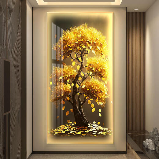 Money Tree LED with lights light luxury entrance hall decorative painting simple modern hanging painting mural aisle sense CN-1098 120*240 light luxury gold frame smart LED light