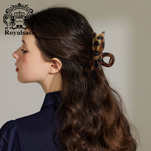 Royal sasa leopard print bow clip design, large shark clip on the back of the head, high volume and high-end hair clip