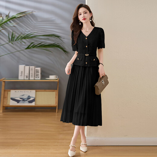 Ehangy International Light Luxury High-end Women's Dress New Summer 2025 Fashion Age Reducing Belly Blanched Two-Piece Skirt Bee White Flower [High-end Gift Box] XL