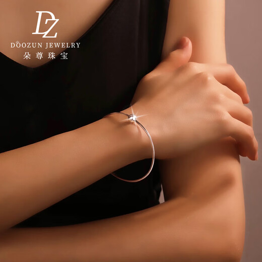 Duozun pt950 genuine platinum bracelet for women, semi-solid, new platinum light ball bead bracelet, can be equipped with DIY accessories (perfect circle), weighs about 6.7 grams/inner diameter 58mm/semi-solid