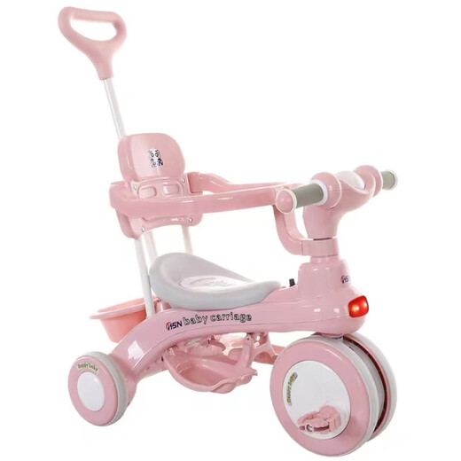 Children's tricycle with music bicycle 1-3-6 years old baby stroller light pedal bicycle small flagship model pink + music + light + push handle,