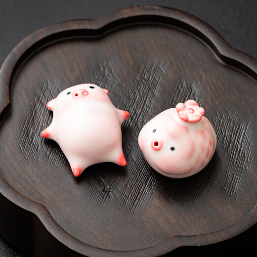 Jisu Ru Kiln Bubble Pig Tea Pet Ornaments Boutique Tea Tray Decorations for Tea Raising Players Cute Creative Tea Tray Decoration Pink Ru Kiln Tea Pet/Incense Road_Bubble Pig Simple Decoration No Specifications