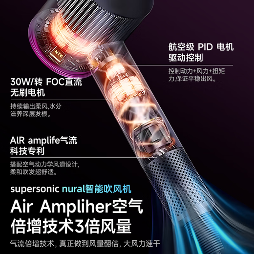 National 3C certification丨4.5 billion negative ion hair care high-speed leafless hair dryer household negative ions silent high-power non-harming hair constant temperature quick-drying hair dryer Huaqiangbei official top-single nozzle rose red 4.5 billion moisturizing negative ion hair care