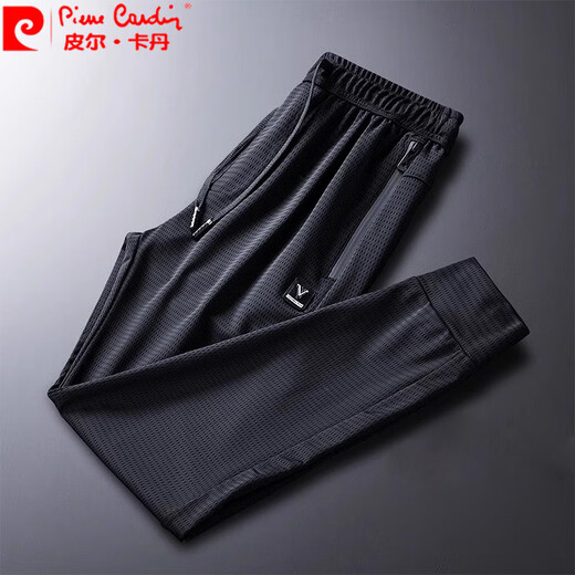 Piercadan ice silk summer air conditioning casual pants for men's mesh breathable thin style handsome nine-point pants small feet sports legs and waist pants 9902 black strips L 125 Jin [Jin equals 0.5 kg]