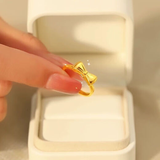 Authentic gold 999 fugitive princess bow ring plain ring ring sweet girl gold-plated ring gift s fugitive princess bow ring live style 0.76g