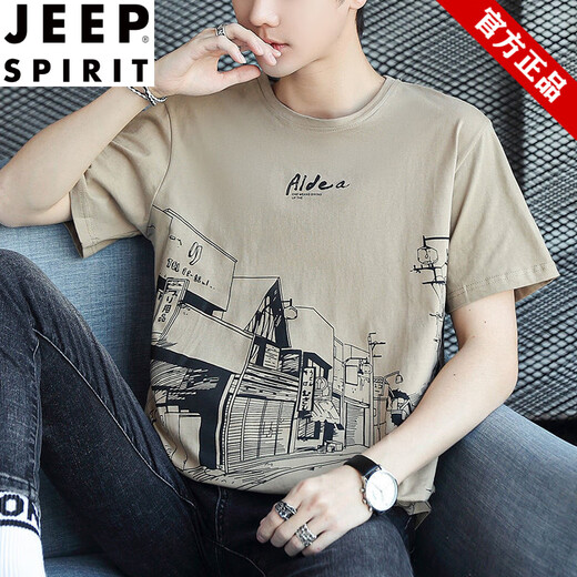 Jeep Spirit Cotton Kurzarm T-Shirt Herren 2025 Neues halbes Ärmel T-Shirt Lose Trendy Summer Herren Top Z829 Gray M [Vorgeschlagen 90-115jin [Jin entspricht 0,5 kg]]