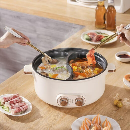 Jiuyang Jiaren Yuanyang Hotpot Electric Hot Pot Household Multifunctional Large Capacity All-in-One Steaming Non-stick Electric Cooking Pot Student Dormitory Yuanyang Hotpot Extra Thick Food Grade Electric Yuanyang Hotpot 32cm 3.0L Model Enjoy Single Flavor (Suitable for 3-5 People)