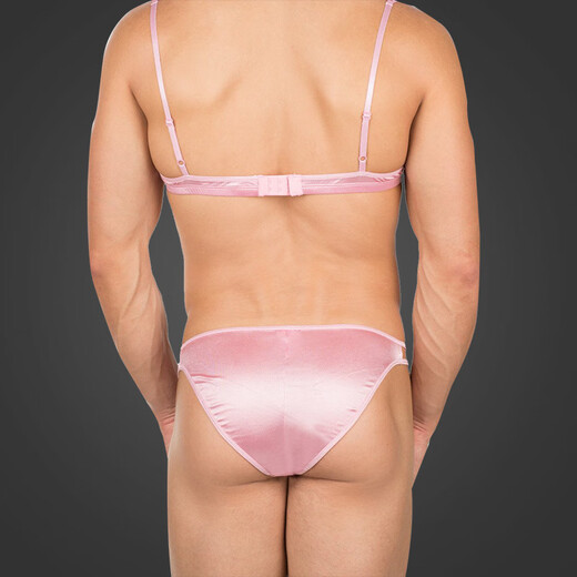 Men's sexy underwear transvestite cross-dressing bra lace garters stockings set thong transparent sexy underwear pink single panties S75A90-125Jin Jin equals 0.5 kg 162-174