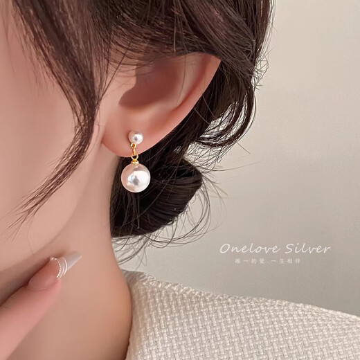 FVIP Old Phoenix 999 sterling silver pure silver earrings pearl earrings earrings silver needle niche design retro temperament earrings pendant pearl earrings a pair of 2 pieces