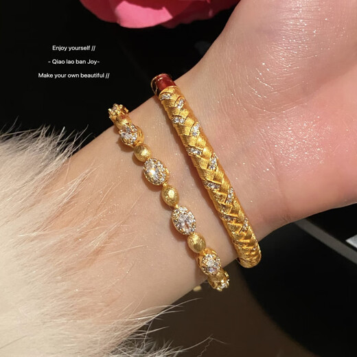 Shijun (SHIJUN) Heavy Industry Wheat Ear Bracelet Bracelet Middle Ages Flash Diamond Red Corundum Imitation Jade Color Retro Texture Fashion Accessories Jewelry Gold Bracelet