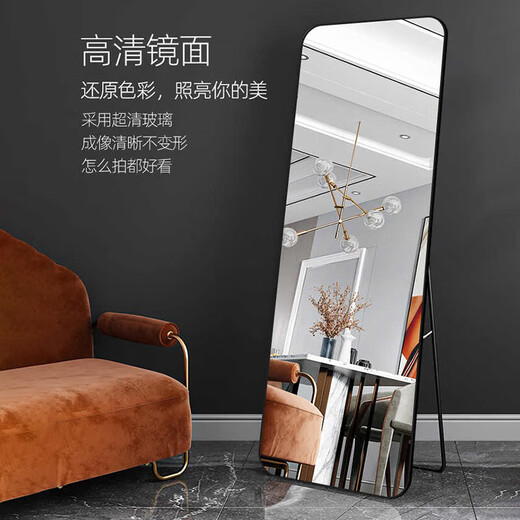 穿衣镜 全身落地镜试衣镜家用防爆壁挂衣帽间铝合金网红大镜子 经典黑150*40【壁挂+落地】