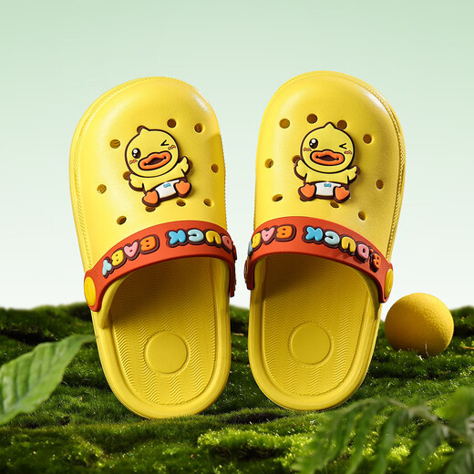 B.Duck little yellow duck children's shoes children's garden shoes boys baby hole shoes girls comfortable soft bottom slippers 5966 yellow 22