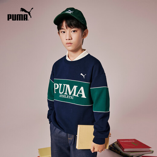 Puma's new children's autumn long-sleeved sweatshirt pullover color matching design dark blue 80802 160