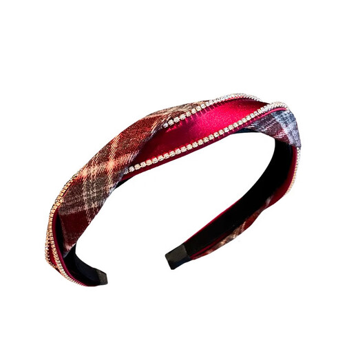Kamalun (KAMALUN) 2025 new red plaid high skull headband, high-end, light luxury, pressed hair headband, fashionable and versatile hair accessories for going out, headband + brand gift box