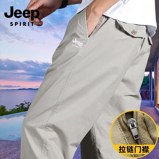 JEEP SPIRIT吉普纯棉休闲裤子男士春秋薄冬季加绒中年人爸爸宽松工装长裤 【春秋】HD-9201黑色 薄款 S 建议85-100斤