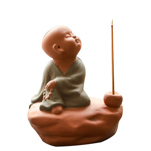 The ancient Zen-like purple sand can raise tea pets, the little monk's tea room decorations, the tea table, the little novice monk's incense, the aromatherapy incense burner decorations, the little purple sand monk gives a short-string incense.