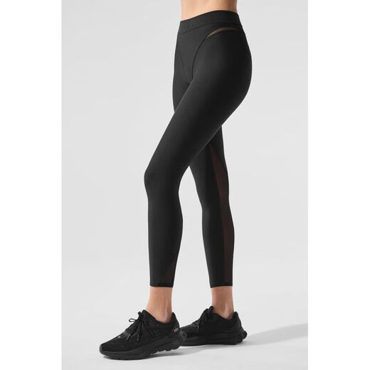 ALO YOGA yoga pants, tights, breathable mesh fabric splicing, running, fitness, dancing, Pilates pants, sports pants black XS (suitable for waist 63.5 - 67.5cm)
