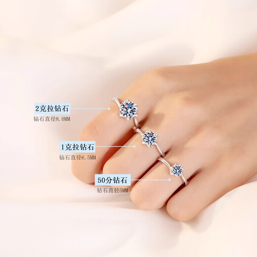 Counter Pt950 platinum ring snowflake 1 carat moissanite diamond ring wedding proposal ring for girlfriend birthday gift light luxury 2 carat moissanite diamond ring live mouth adjustable size