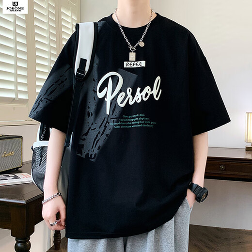 九牧王（JOEONE）新款2025新款青少年短袖T恤男潮流夏季高初中学生帅气大童夏装上 JT693黑色 L