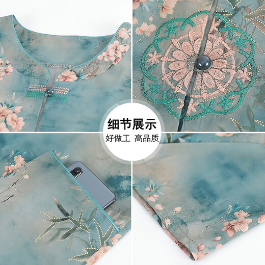 GTYUWVG奶奶装夏季短袖套装中老年人女装衬衫两件套老年人夏装女衣服裤子 6626蓝色两件套 XL 建议85-100斤