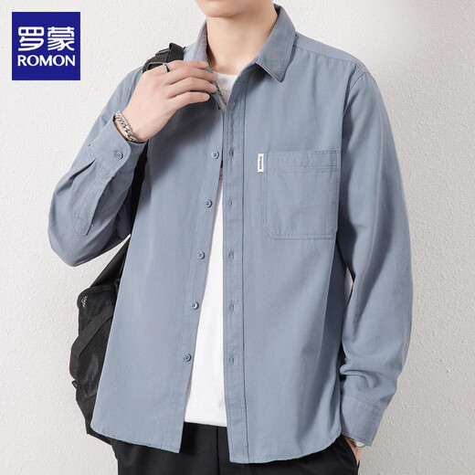 ROMON рубашка с длинными рукавами, мужская рубашка из чистого хлопка без железа, 2025, осенне-зимняя бархатная модная повседневная рубашка-куртка для мужчин, зеленый боб, XL, рекомендуется 126-140Jin Jin, вес 0,5 кг.