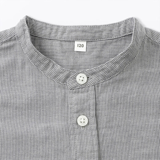 MUJI big children's double-layer gauze stand-up collar long-sleeved shirt children's children's clothing shirt 25 autumn pure cotton CB1NPA5A dark gray stripes 140/68A