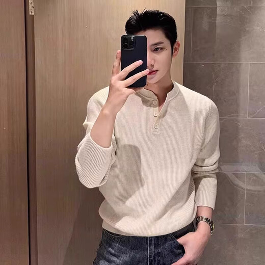 Kuraishi Kazuki's high-end Henry collar sweater men's autumn and winter new style casual solid color bottoming sweater gray M