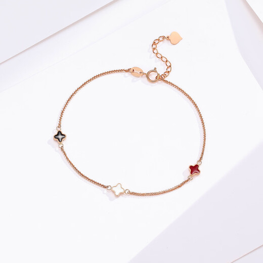 Trendy Acer four-leaf clover small lucky 18K gold bracelet for women, fashionable commuting gift for girlfriend’s birthday, chain about 16cm + tail chain
