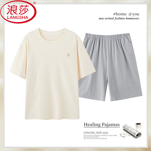 LangSha men's pure cotton pajamas summer thin shorts shorts casual dad's home clothes summer cotton suit plus size OMM-13601 main picture L