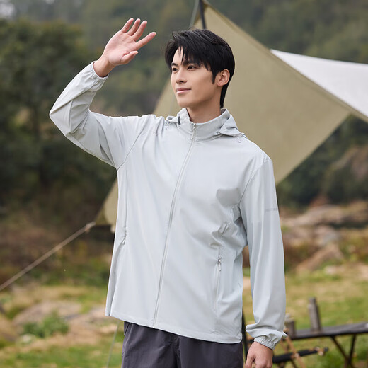 Sun protection clothing for men, thin ice silk, summer anti-UV, breathable, removable hood, outdoor skin clothing, fishing jacket, gray 5XL