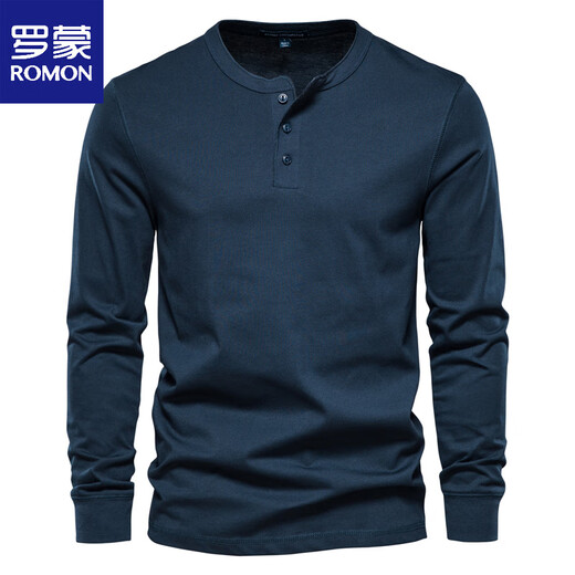 ROMON Henley shirt men's autumn heavyweight t-shirt pure cotton long-sleeved Henley collar high-end men's business bottoming shirt slim top white M weight 125-145Jin Jin equals 0.5 kg