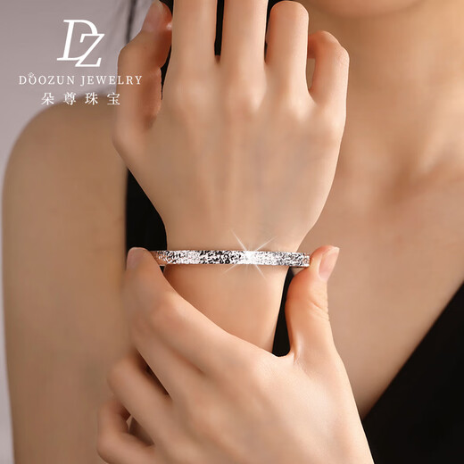 Duozun pt950 platinum bracelet for women crushed ice solid platinum bracelet perfect round new style birthday gift for girlfriend 30g inner diameter 53mm width about 5mm platinum 950