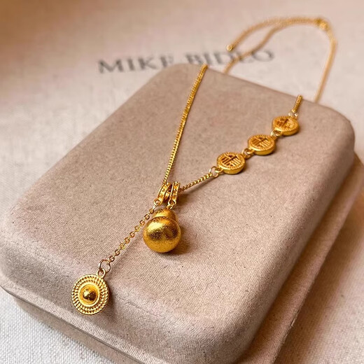 Core luxury ancient method blessing necklace for women gourd disc pendant light luxury high-end light luxury imitation sand gold niche clavicle chain neck necklace blessing gourd necklace