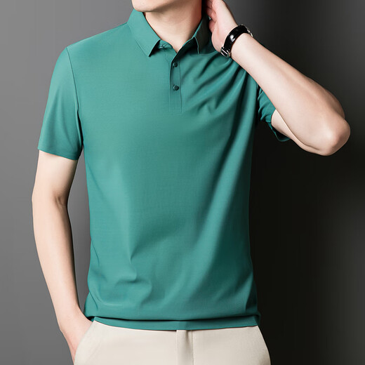 纤丝鸟夏季时尚新款男士翻领短袖T恤休闲商务透气POLO衫12358 军绿 3XL