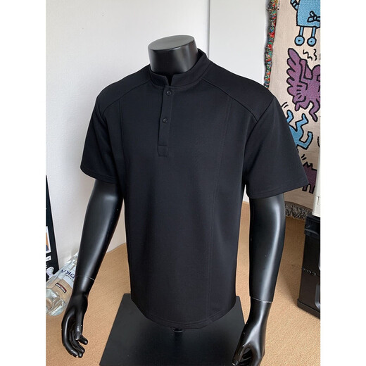 Light gray deconstructed Henry collar polo shirt for men in summer American fashion brand short-sleeved T-shirt for men, handsome and versatile top, light gray 2XL