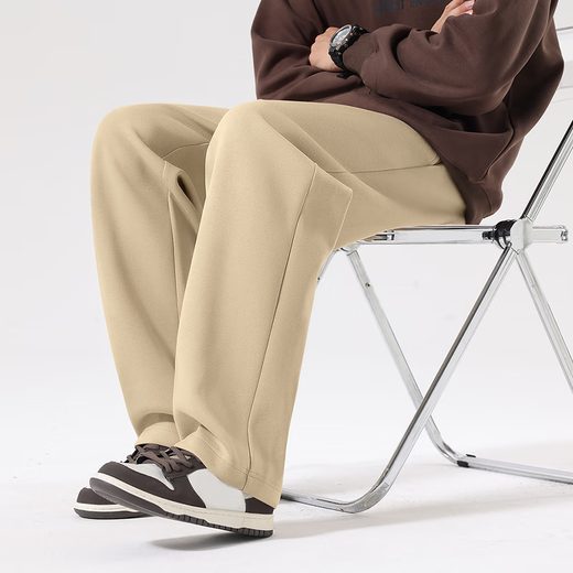 Jeanswest Cotton Feel Straight Pants Men's Autumn and Winter Heavy Loose Sports Thickened One-piece Velvet Pants Men's Wide-Leg Casual Pants Navy (Solid Color) L (175) (Priority for collection and purchase)