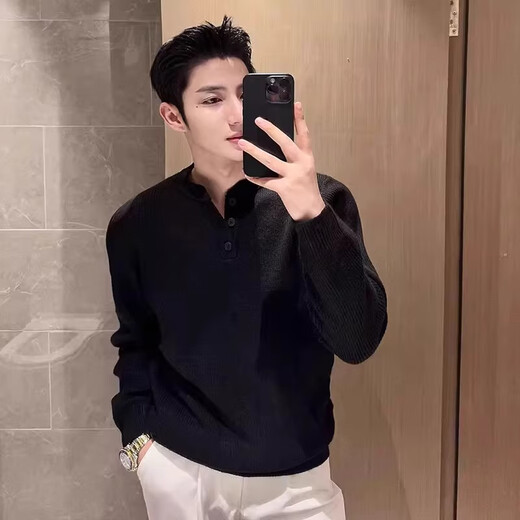 Kuraishi Kazuki's high-end Henry collar sweater men's autumn and winter new style casual solid color bottoming sweater gray M