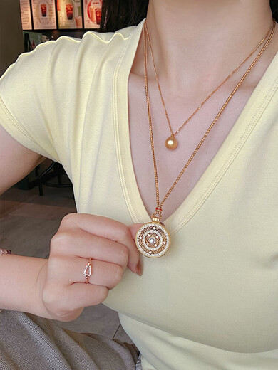 Wei Xue's same ancient style sand gold eight treasure compass high-end middle-aged dot diamond necklace accessories for women Rope type sand gold dot diamond eight treasure compass necklace 66 cm adjustable