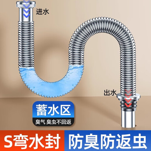 Fregadero de la cocina Tubo de alcantarillado de acero inoxidable Accesorios de la cuenca de la cuenca de drenaje Alti-órgano de doble ranura Conjunto completo de instalación de la instalación del conjunto de alcantarillado de doble ranura.
