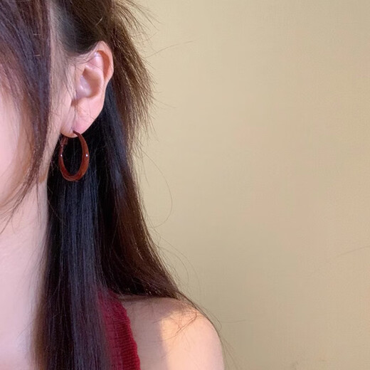 Anchor red hoop earrings for women, retro Hong Kong style high-end temperament ear hoops, hot girl ear jewelry, red hoop earrings 5cm pair