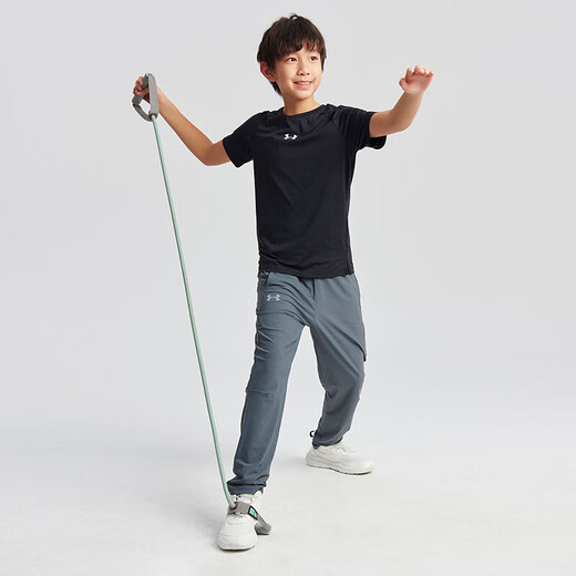 Under Armor children's short-sleeved children's clothing T-shirt summer cool quick-drying clothes boys breathable comfortable casual top black 170