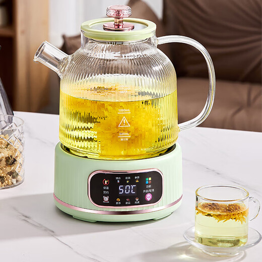 Health pot all-glass stew all-in-one kettle mini household thermostatic kettle tea maker electric kettle electric ceramic stove turquoise 1.5L no tea leakage/12H intelligent heat preservation