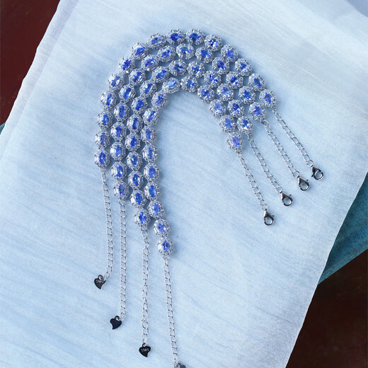 Chili high-quality colorful treasure natural tanzanite sterling silver inlaid bracelet for women, colorful treasure hand jewelry, gift, high-end design, randomly sent one piece, loose stone about 5*3MM