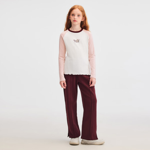 Hush Puppies children's clothing for children, girls and older children, autumn new style, comfortable, simple, casual, playful, comfortable bottoming shirt with earrings, rose pink 160 cm