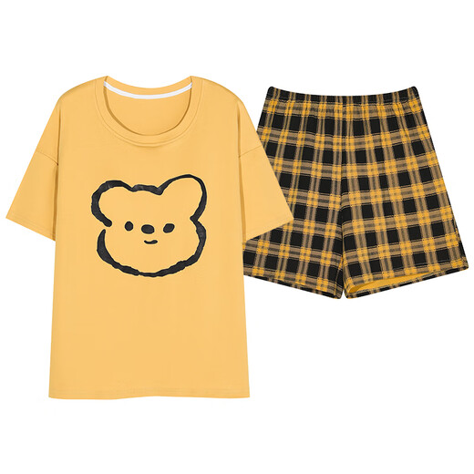 Yalu Summer Women's Short Sleeve Pajama Set comes with a chest pad integrated home clothing thin large size summer pure cotton can be worn outside GXT1047 M (recommended 75-95Jin [Jin equals 0.5 kg])