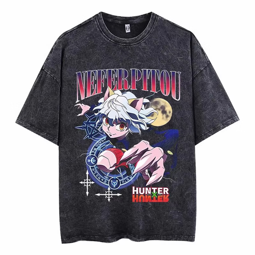 SUMI动漫全职猎人hunter x hunter复古做旧夏季纯棉水洗短袖t恤男 水洗黑B1283 S