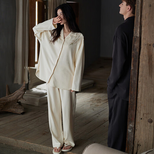 Calamela men's home wear set knitted cotton long-sleeved pajamas for women to wear outside 2025 new couple pajamas